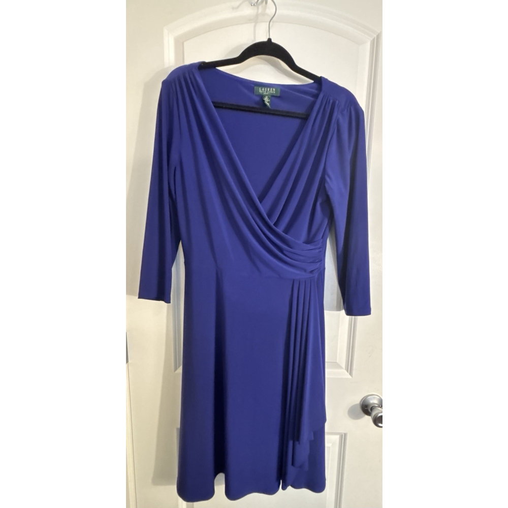 Lauren Ralph Lauren Dress Womens‎ 12 purple Faux Wrap Stretch Knee Length